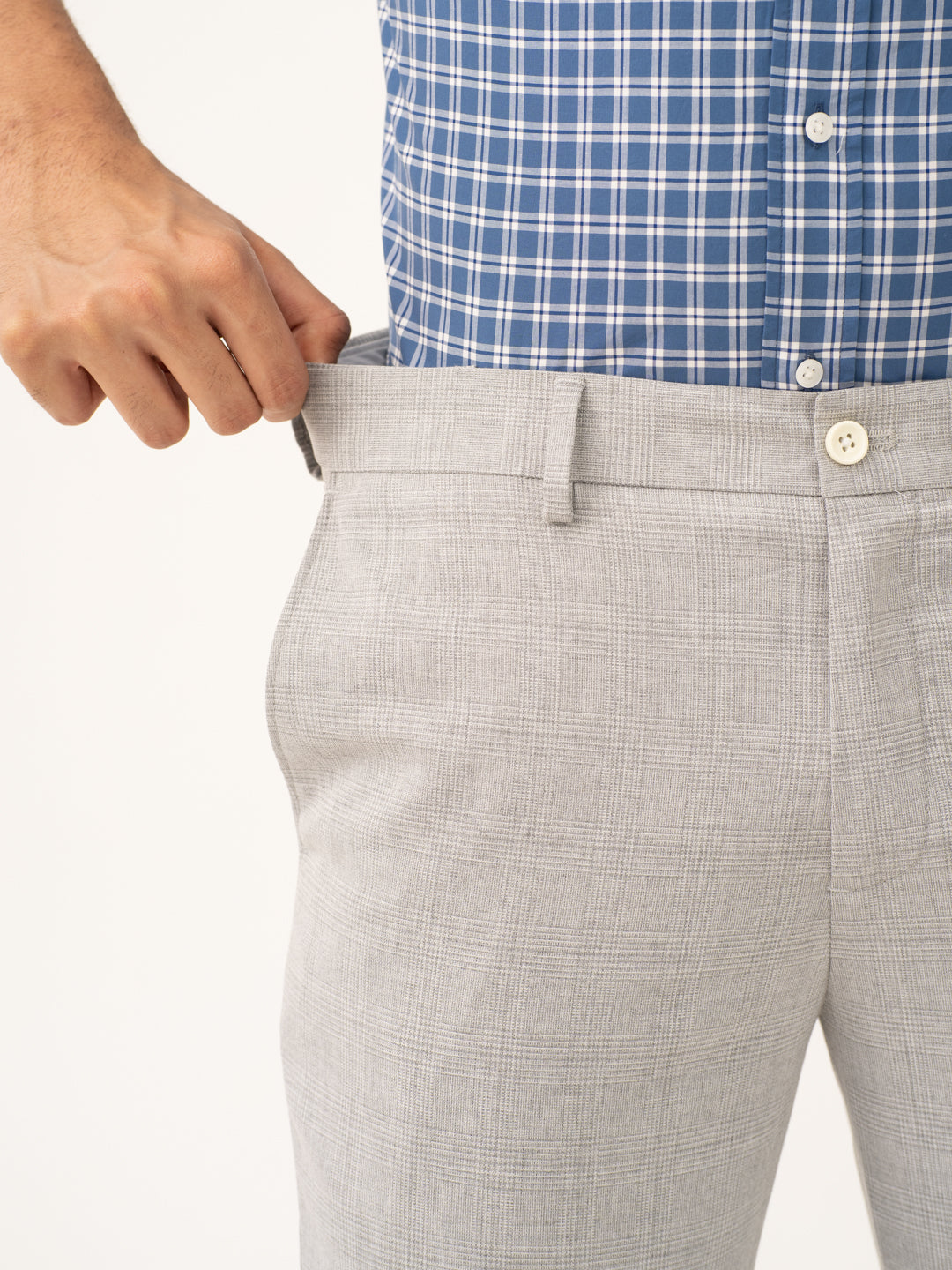 Moonlit Grey Checks Stretch Formal Pants