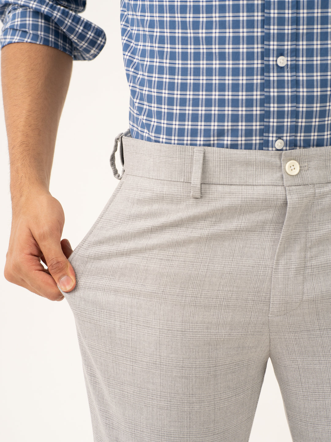 Moonlit Grey Checks Stretch Formal Pants