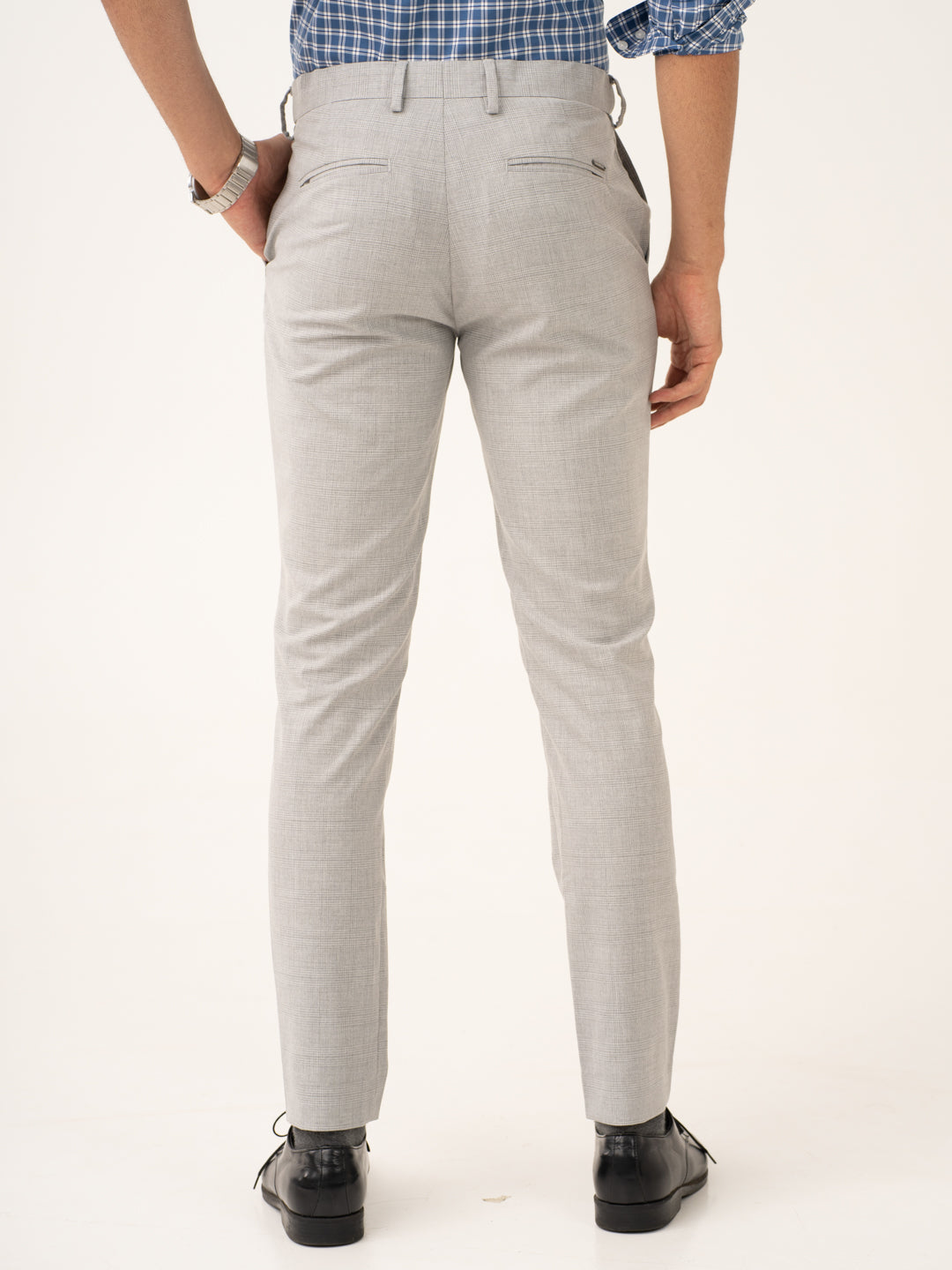 Moonlit Grey Checks Stretch Formal Pants