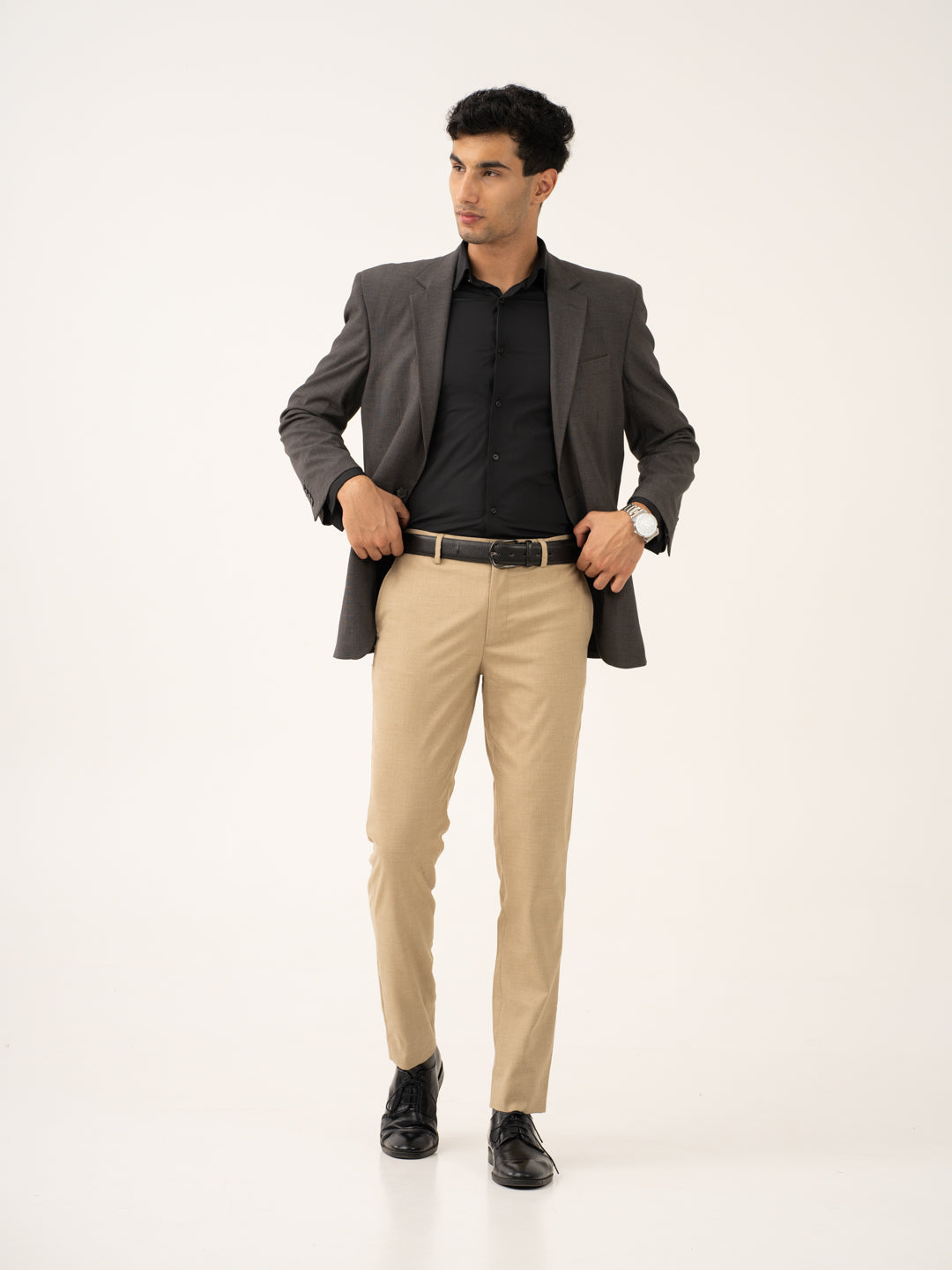 Bastian Khaki Melange Stretch Formal Pants