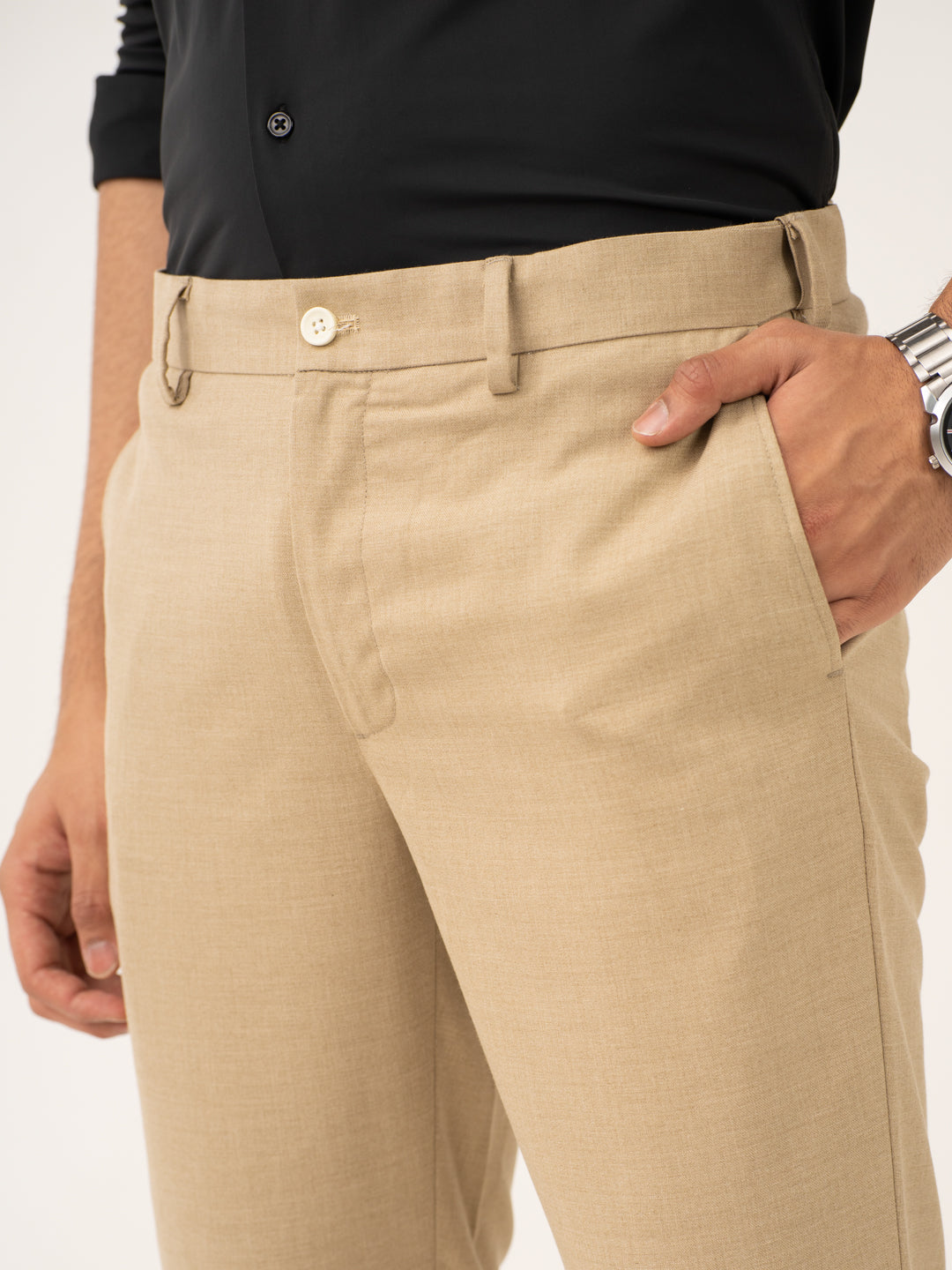 Bastian Khaki Melange Stretch Formal Pants