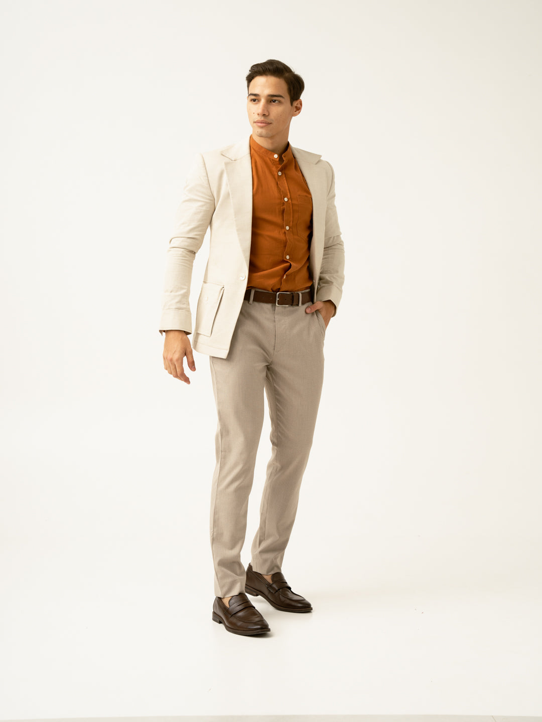 Cork Beige Textured Formal Pants