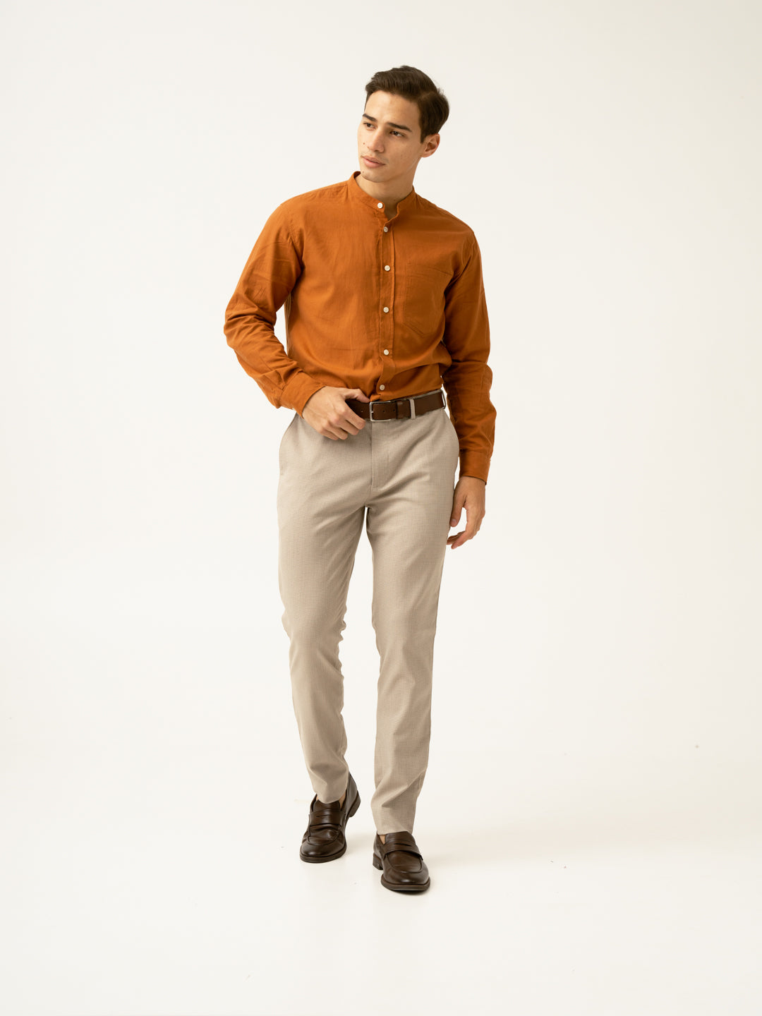 Cork Beige Textured Formal Pants