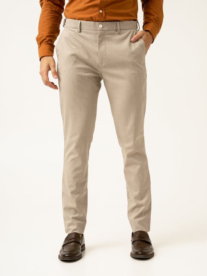 Cork Beige Textured Formal Pants