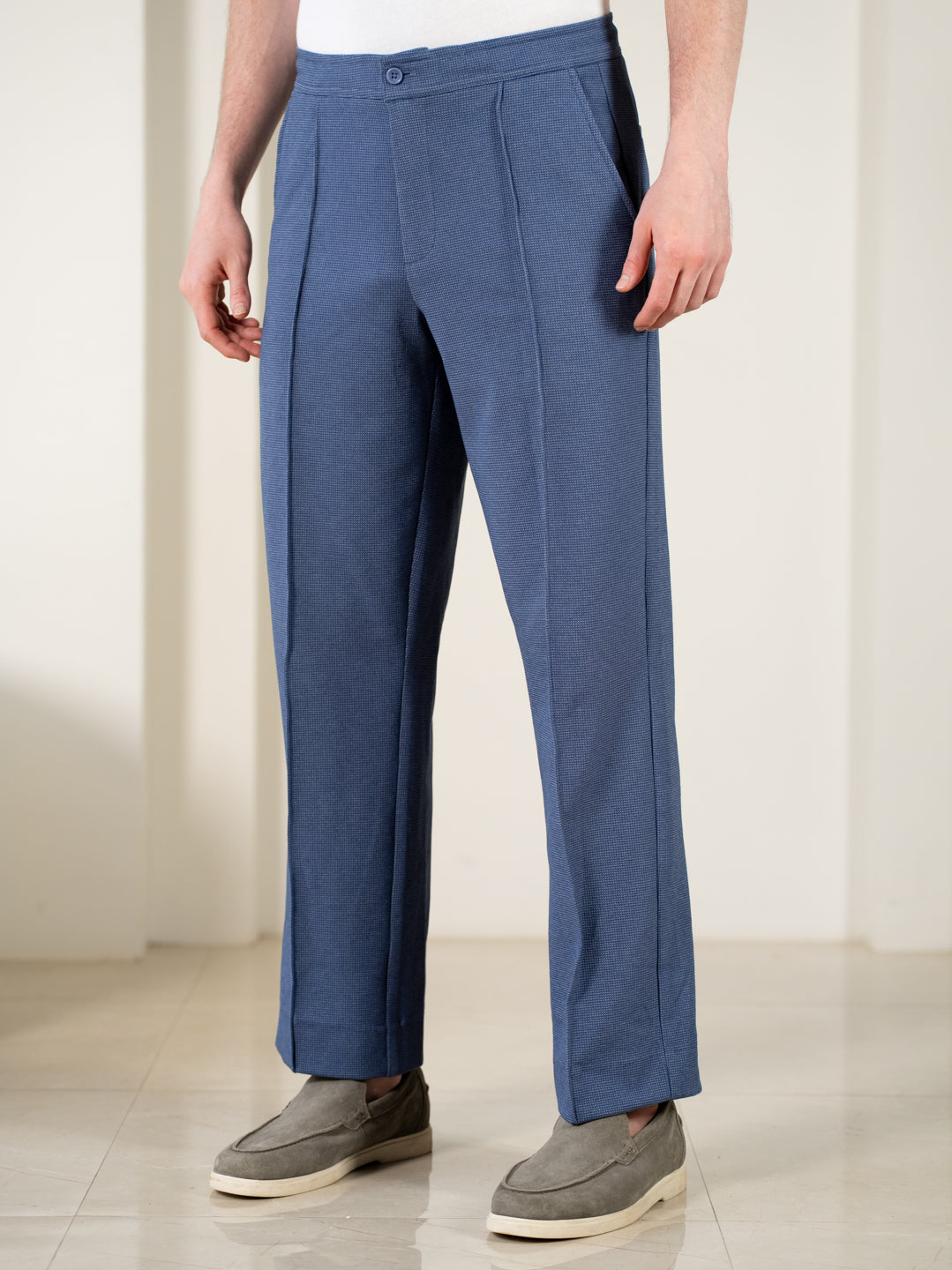 Kai Blue Relaxed Fit Power Stretch Korean Pintuck Pants