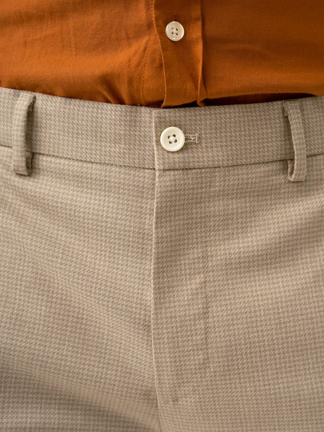 Cork Beige Textured Formal Pants