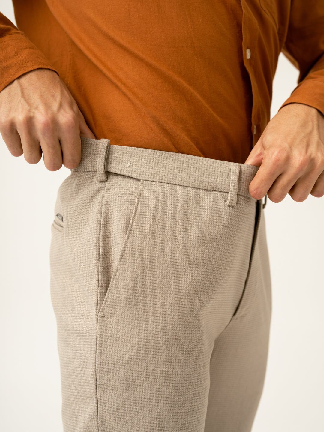 Cork Beige Textured Formal Pants