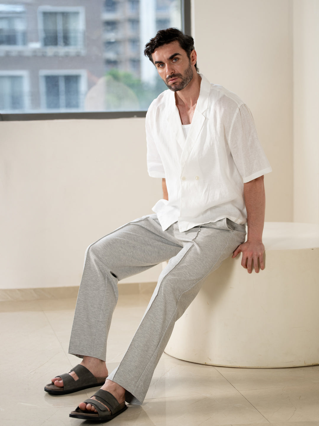 Aurest Grey Relaxed Fit Power Stretch Korean Pintuck Pants