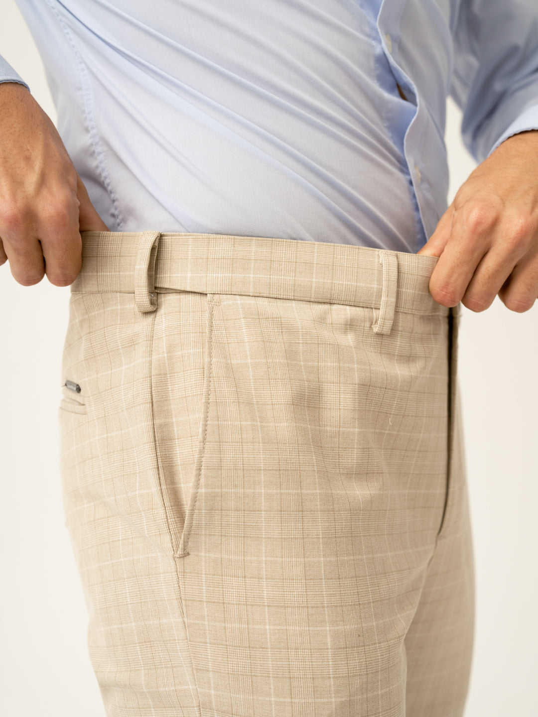 Canvas Beige Checks Formal Pants