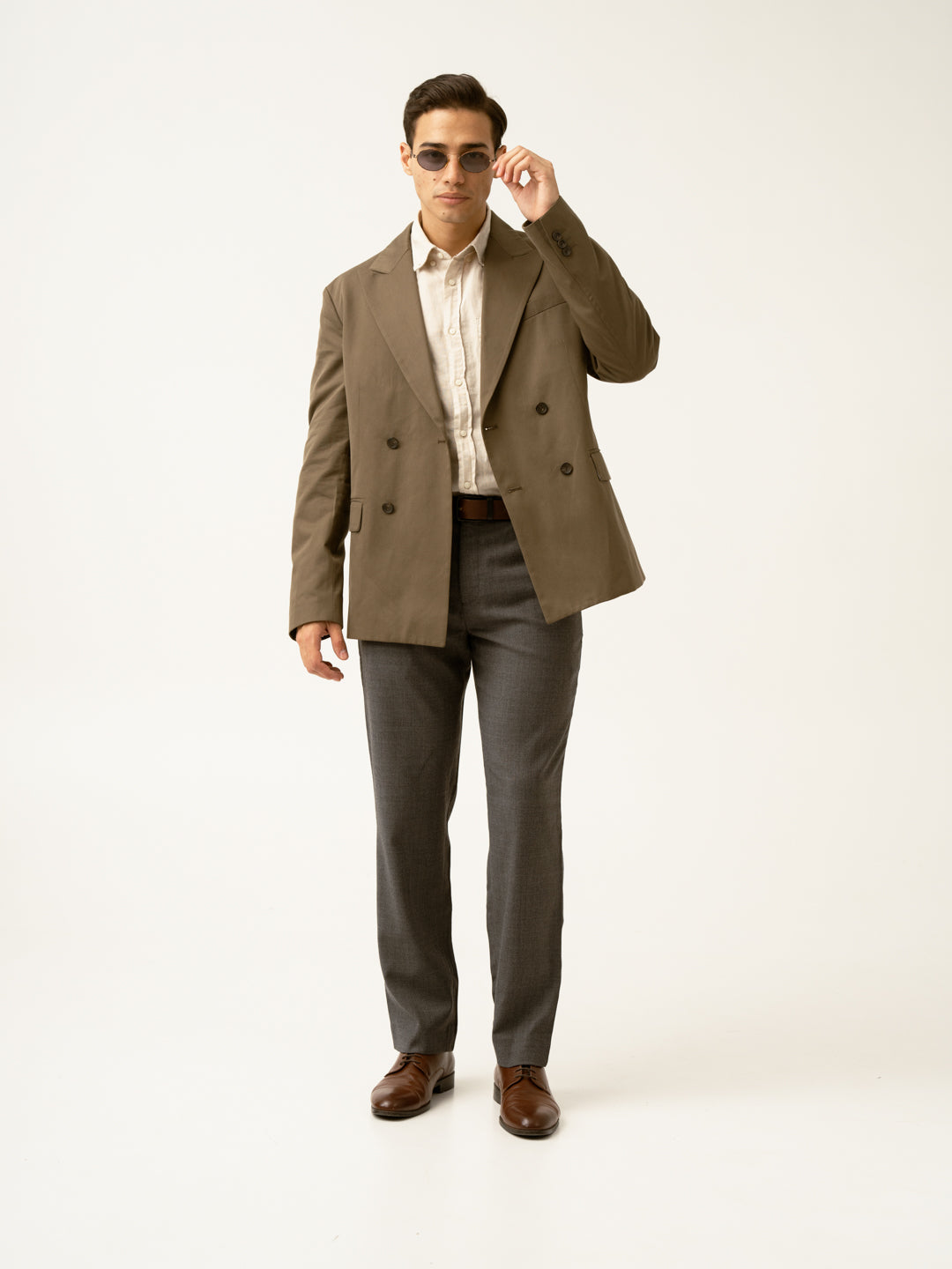 Mature Brown Grey Textured Formal Pants