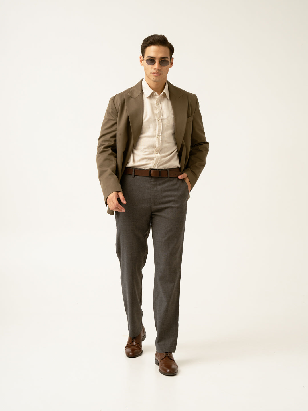 Mature Brown Grey Textured Formal Pants