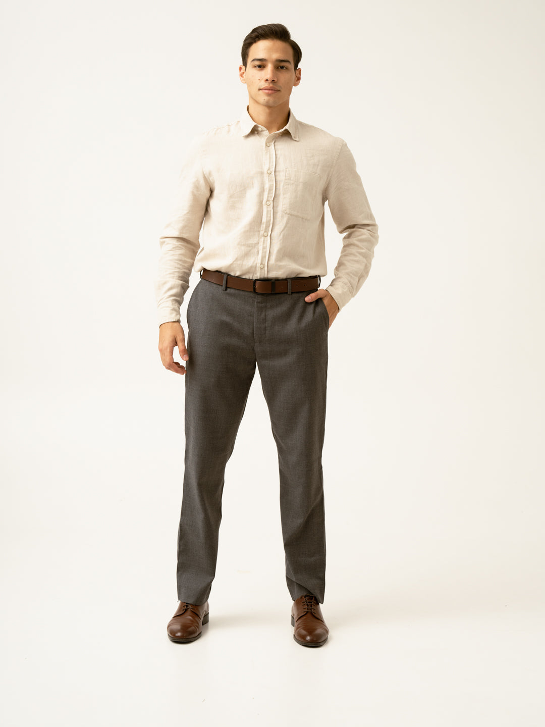 Mature Brown Grey Textured Formal Pants