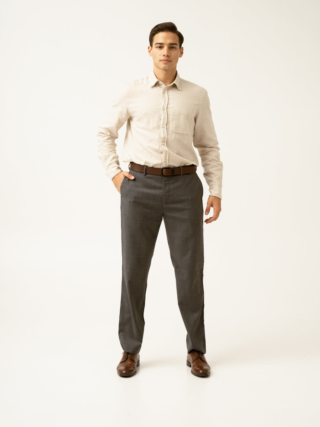 Mature Brown Grey Textured Formal Pants