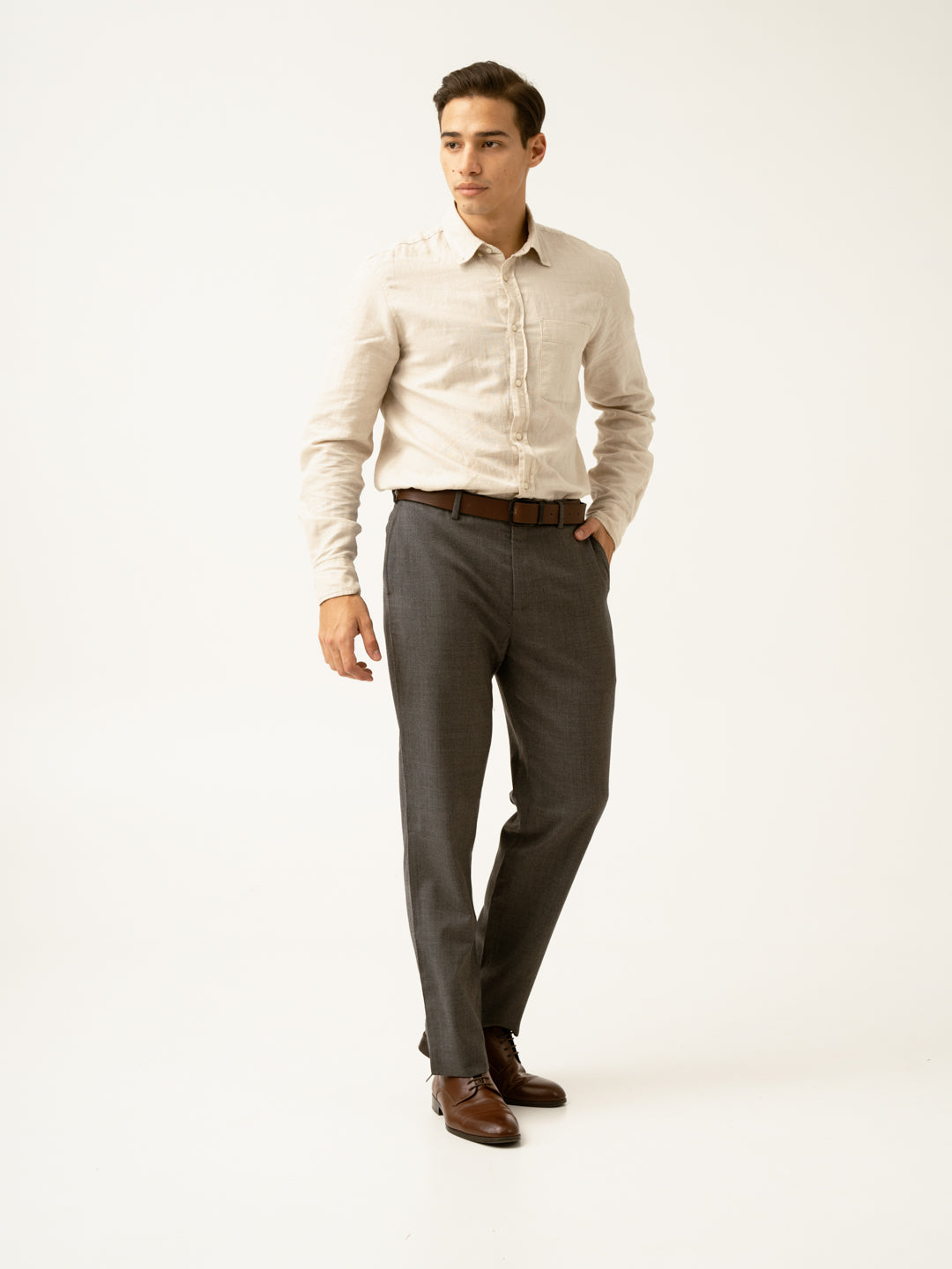 Mature Brown Grey Textured Formal Pants
