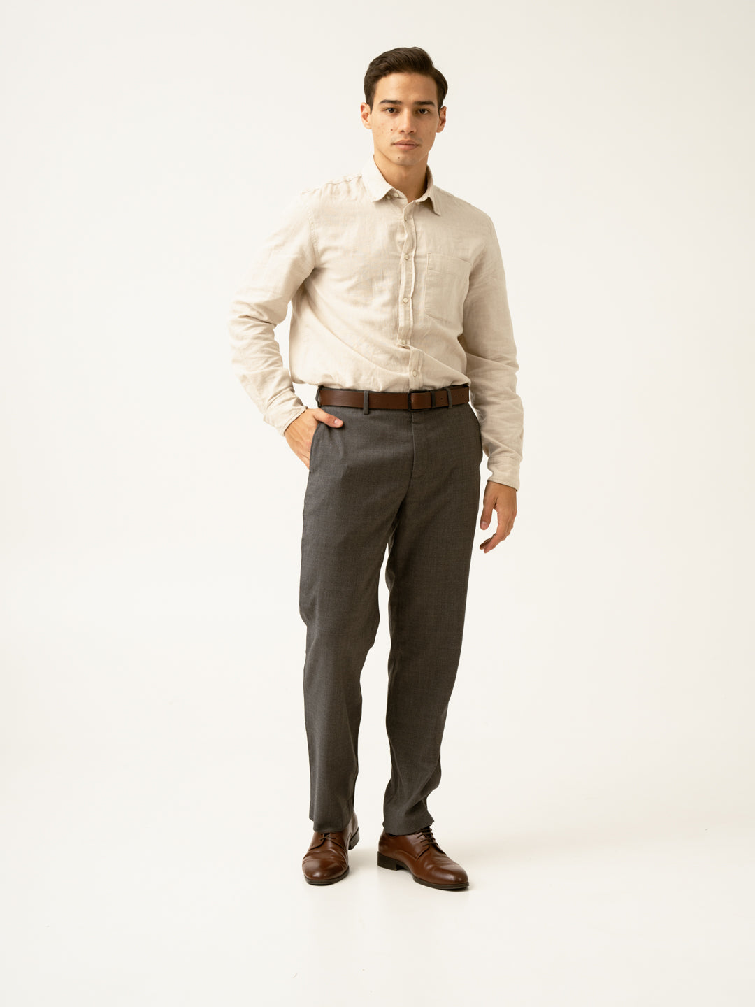 Mature Brown Grey Textured Formal Pants