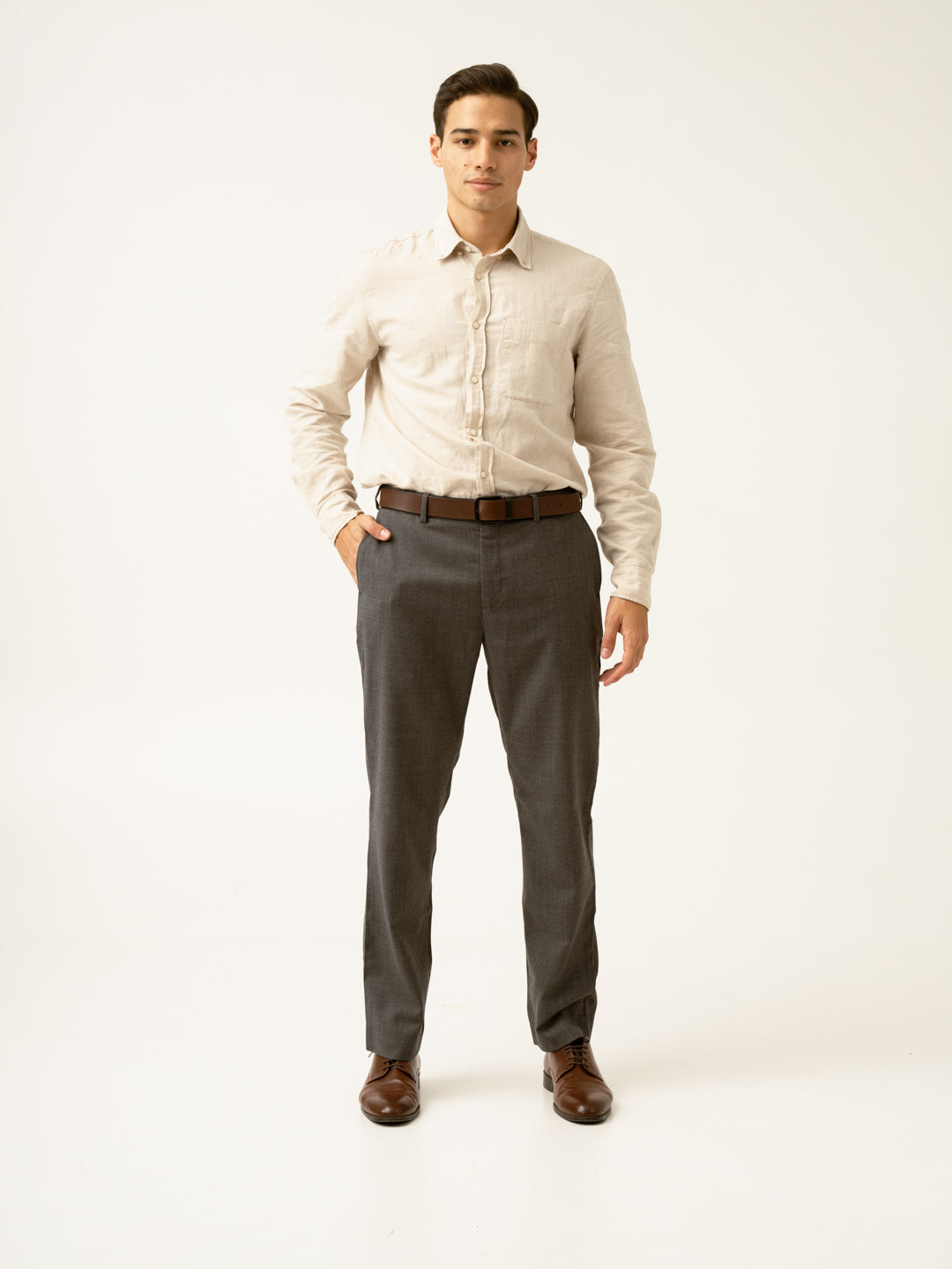 Mature Brown Grey Textured Formal Pants