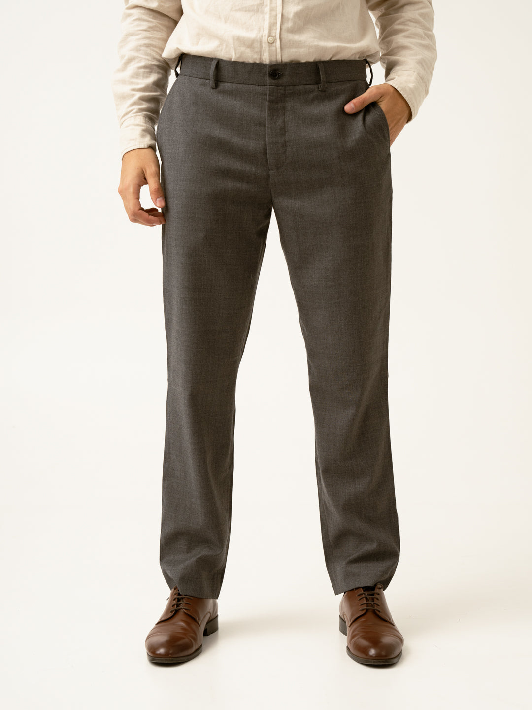Mature Brown Grey Textured Formal Pants