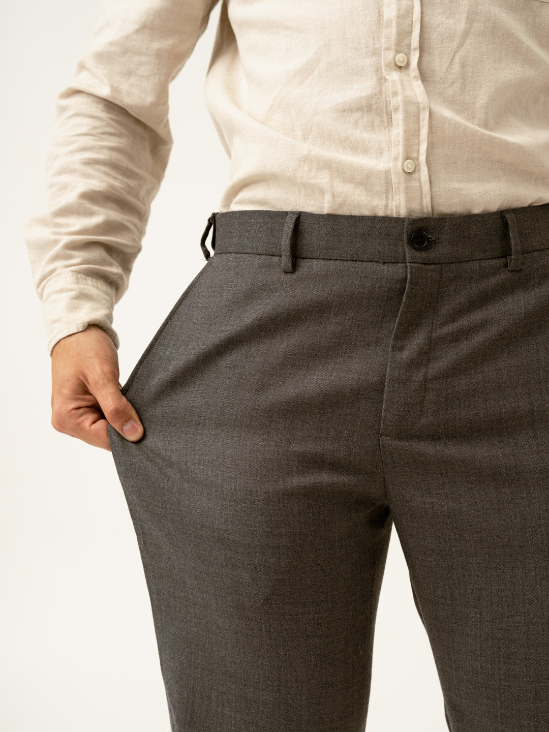 Mature Brown Grey Textured Formal Pants