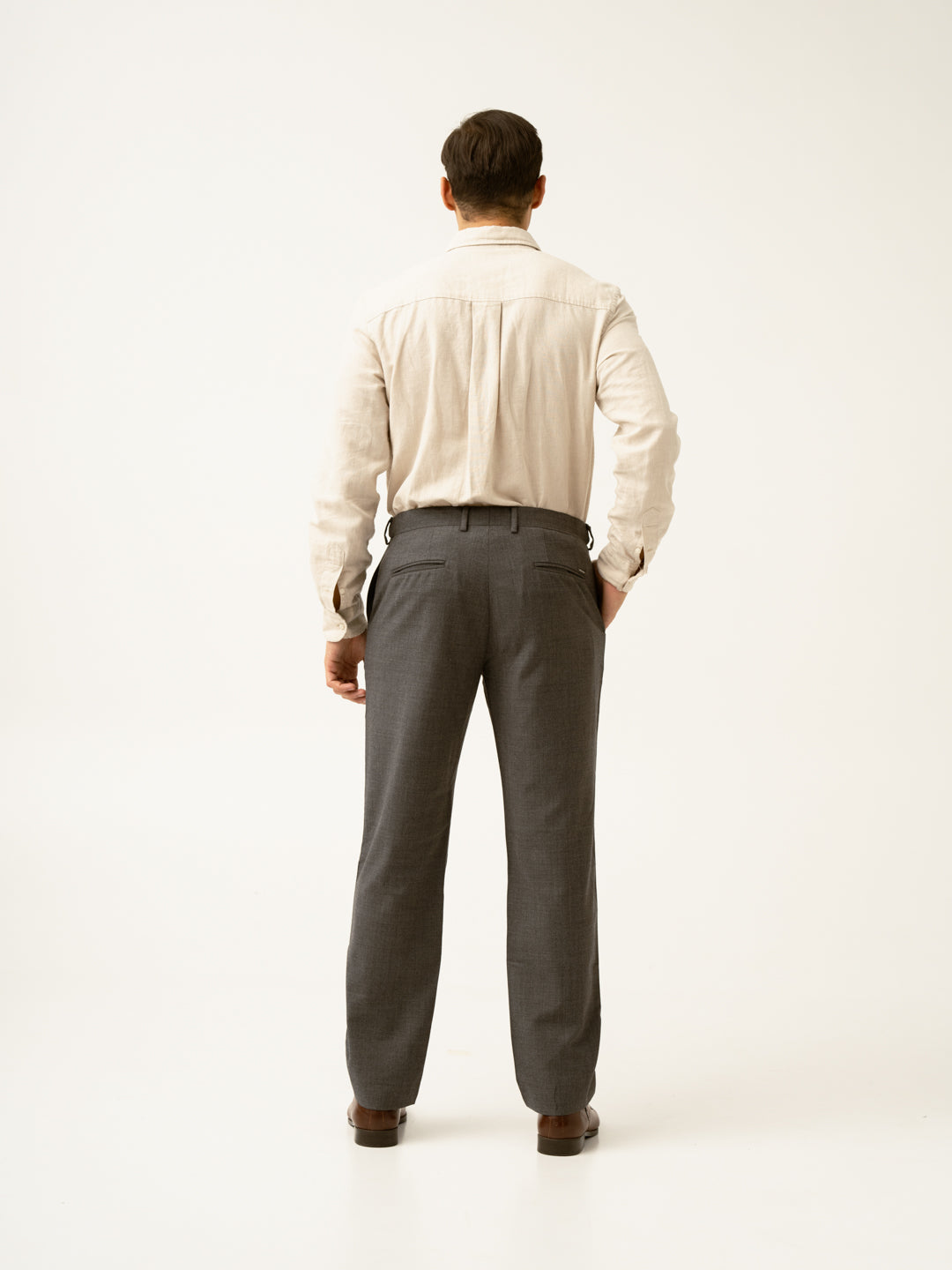 Mature Brown Grey Textured Formal Pants