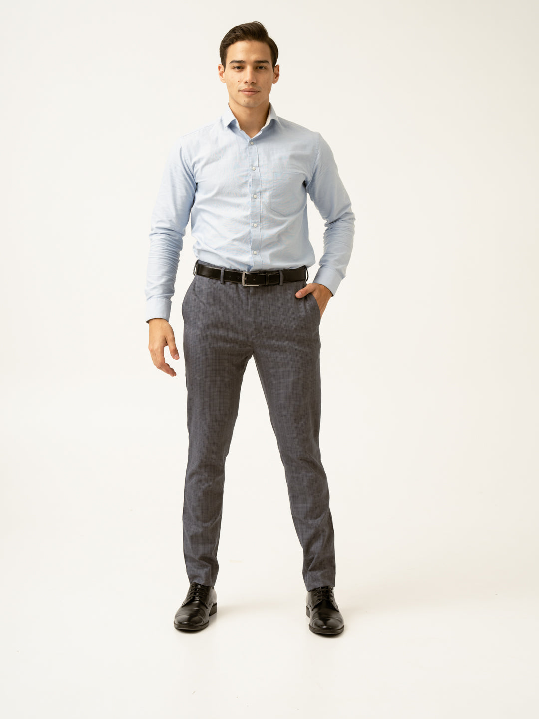 Whisper Grey Checks Formal Pants