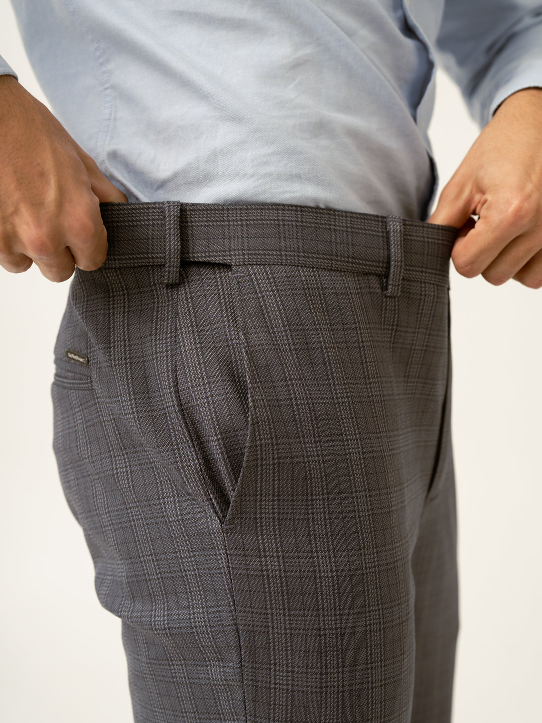 Whisper Grey Checks Formal Pants
