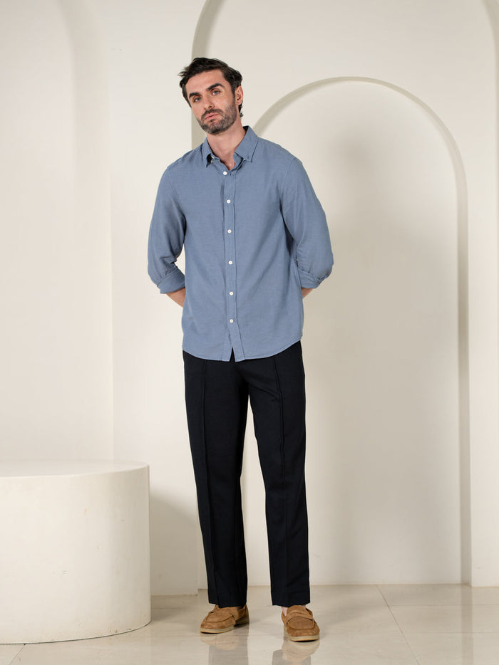 Brooke Navy Relaxed Fit Power Stretch Korean Pintuck Pants