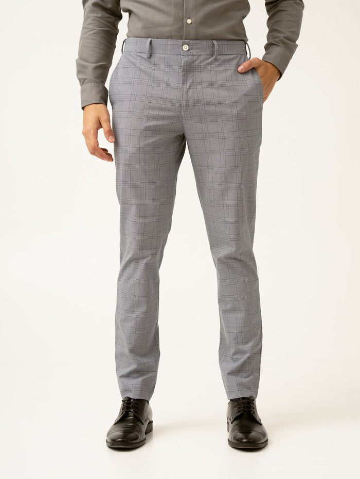 Blue Black Houndstooth Checks Formal Pants