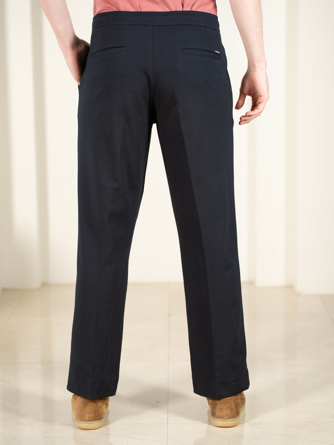 Brooke Navy Relaxed Fit Power Stretch Korean Pintuck Pants