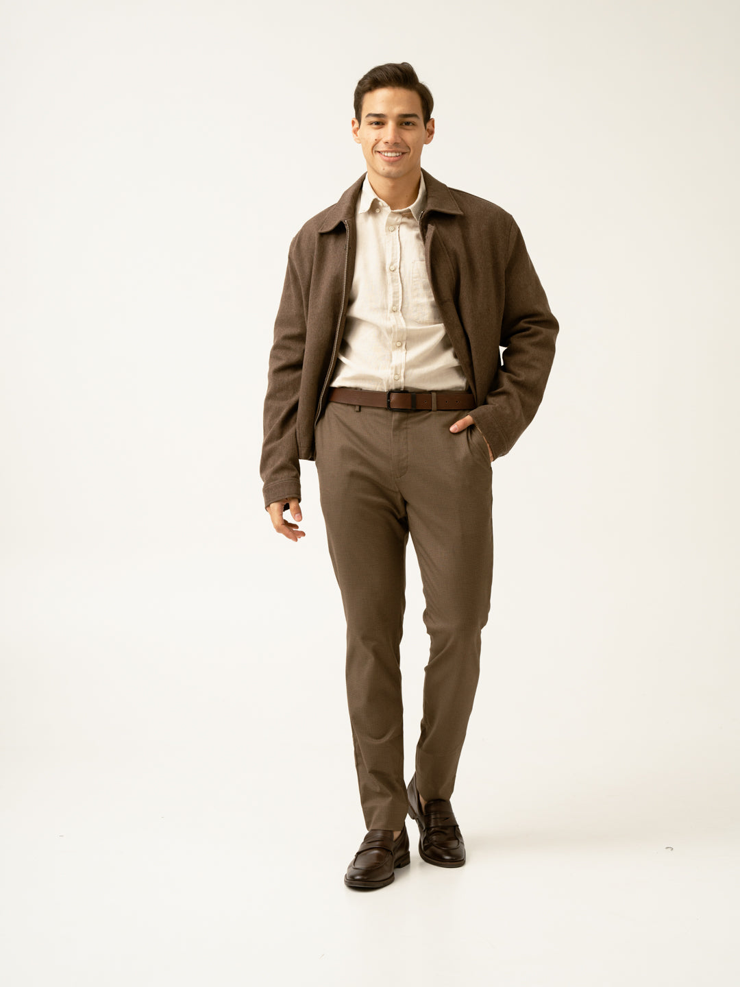 Acon Brown Textured Formal Pants