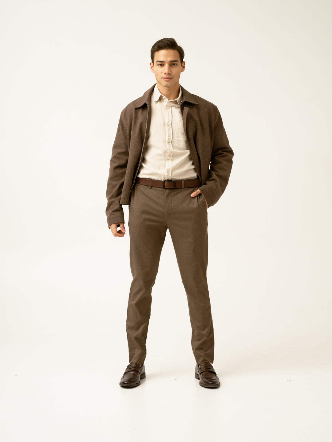 Acon Brown Textured Formal Pants