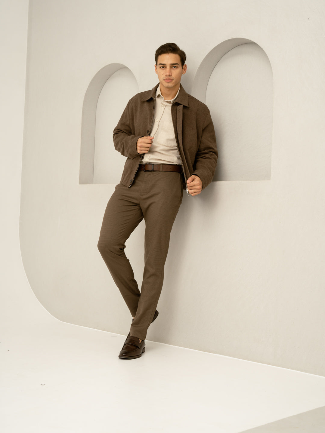 Acon Brown Textured Formal Pants