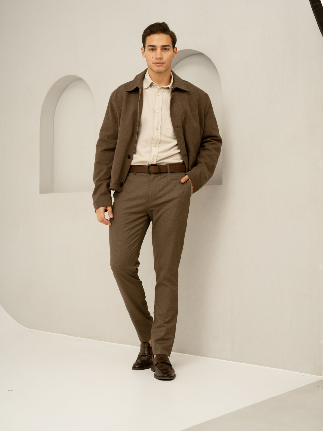Acon Brown Textured Formal Pants