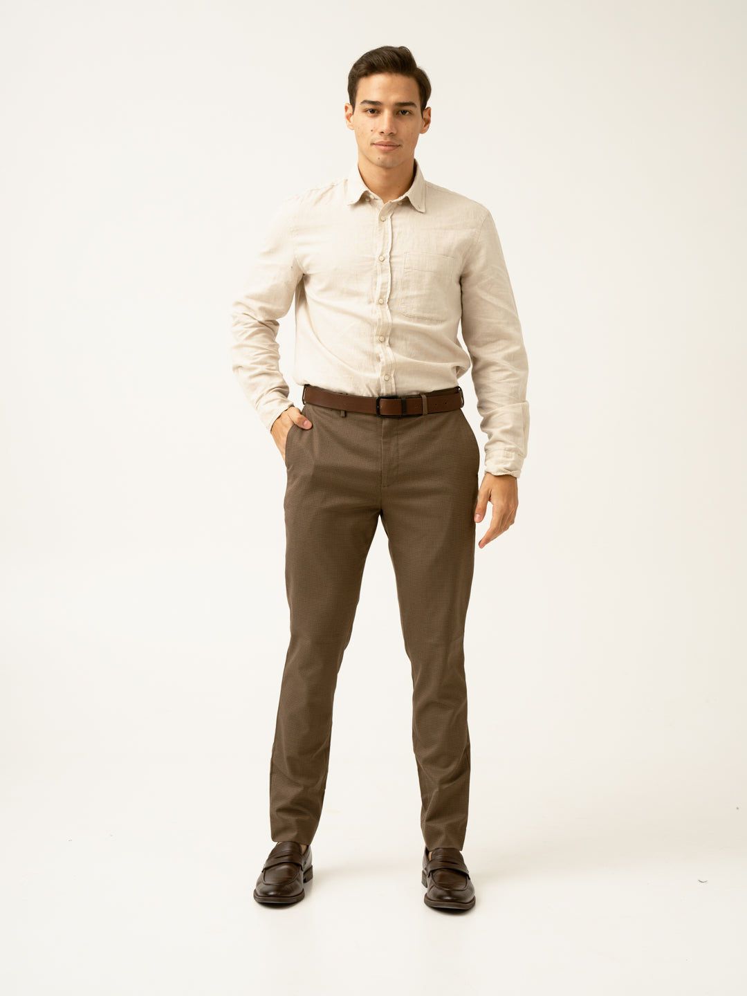 Acon Brown Textured Formal Pants