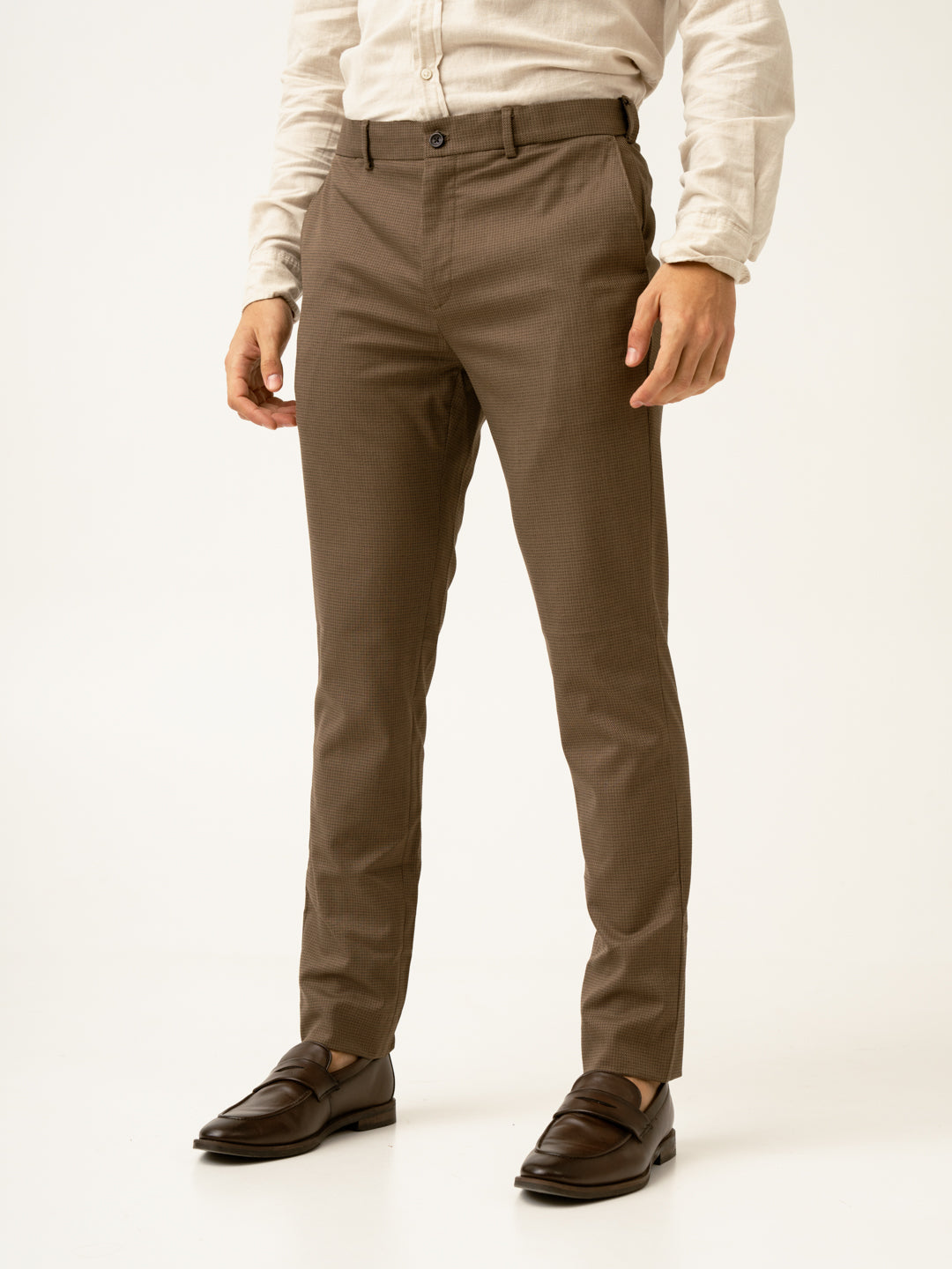 Acon Brown Textured Formal Pants