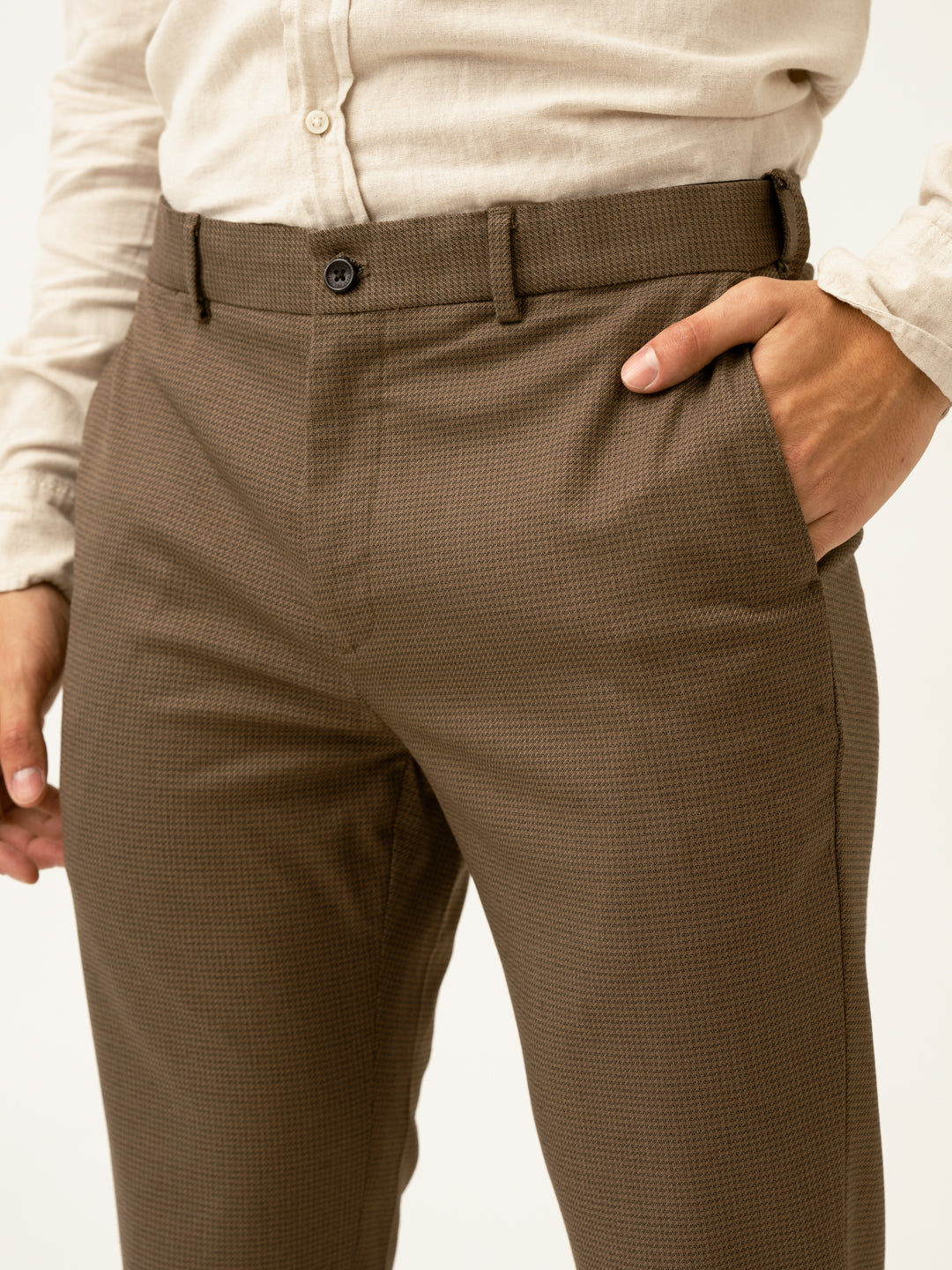 Acon Brown Textured Formal Pants