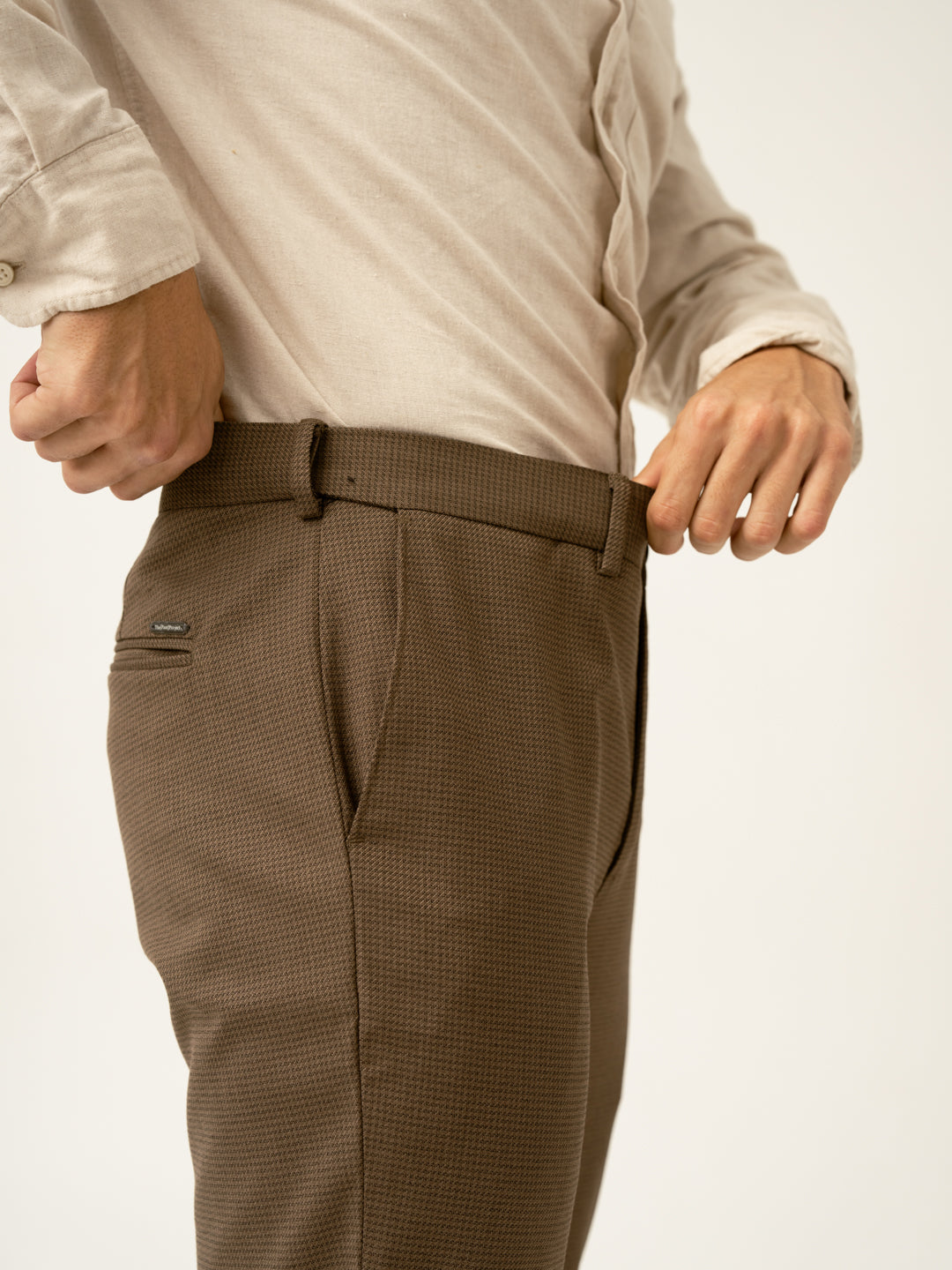 Acon Brown Textured Formal Pants