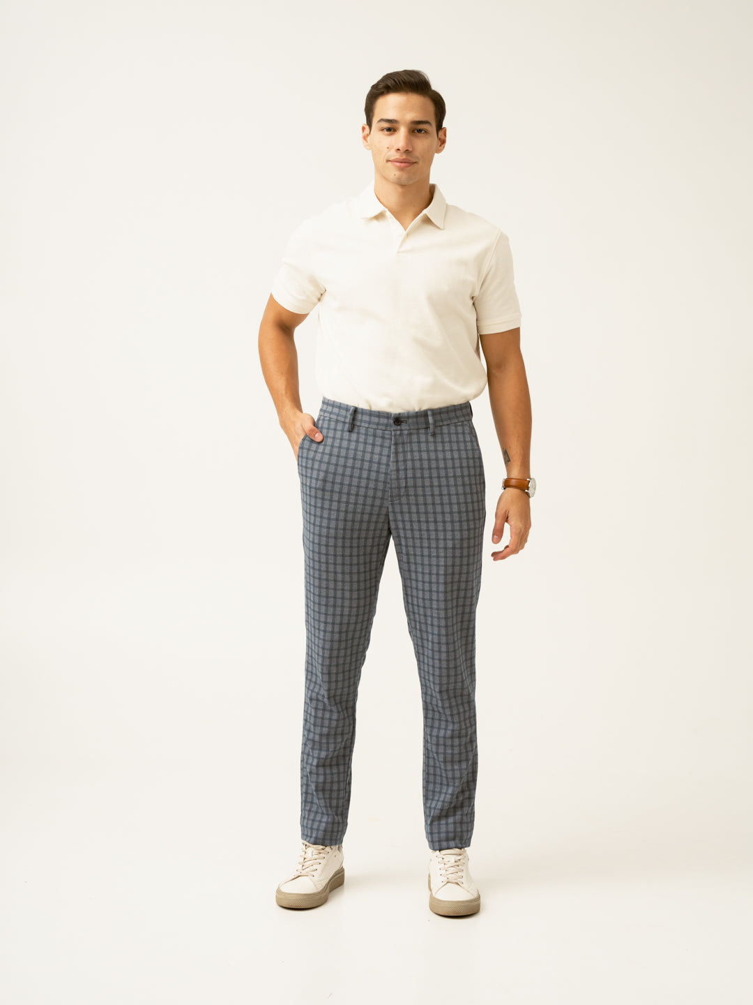 Teal Blue Window Checks Power-Stretch Pants