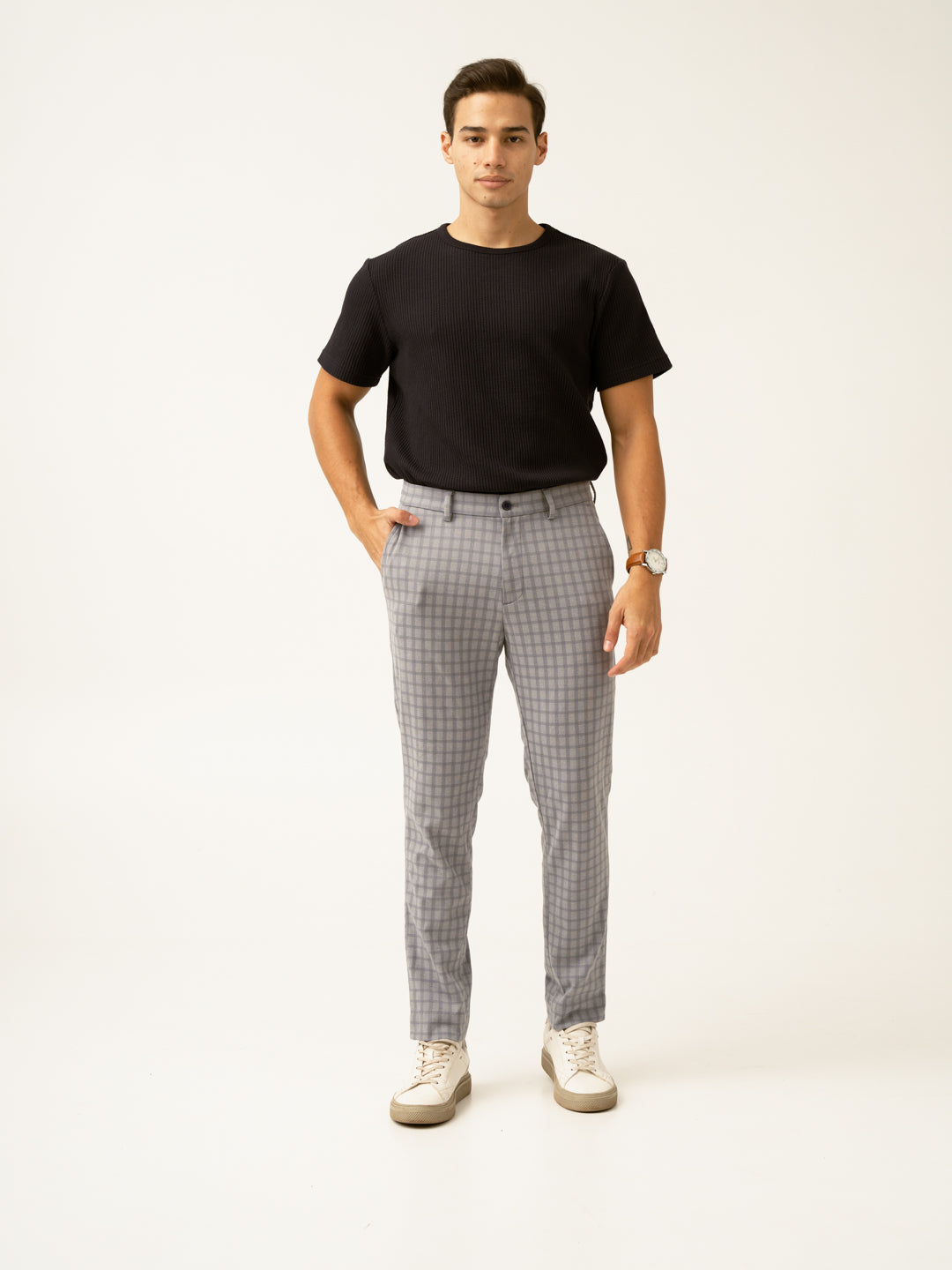 Crane Grey Window Checks Power-Stretch Pants