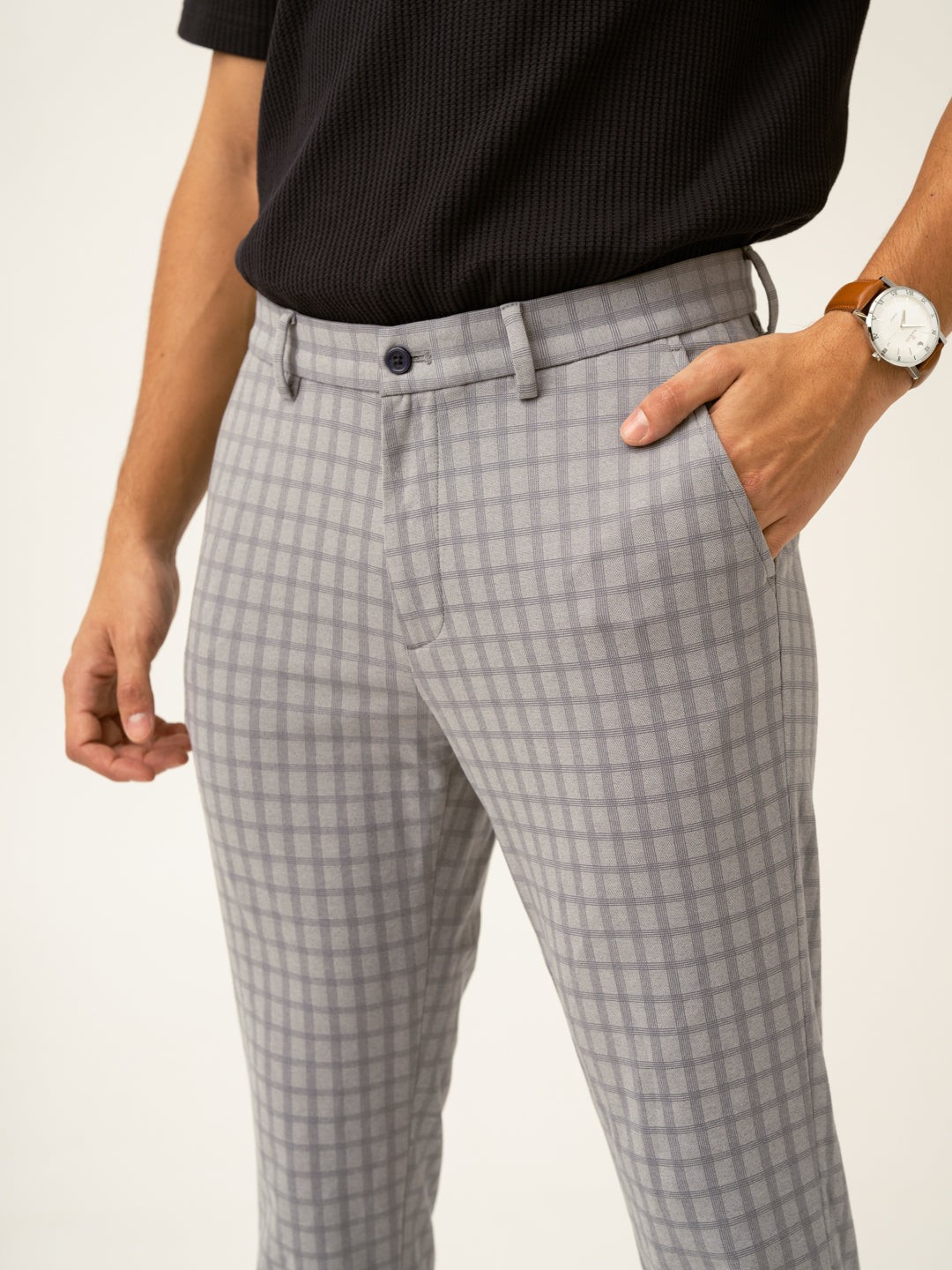 Crane Grey Window Checks Power-Stretch Pants