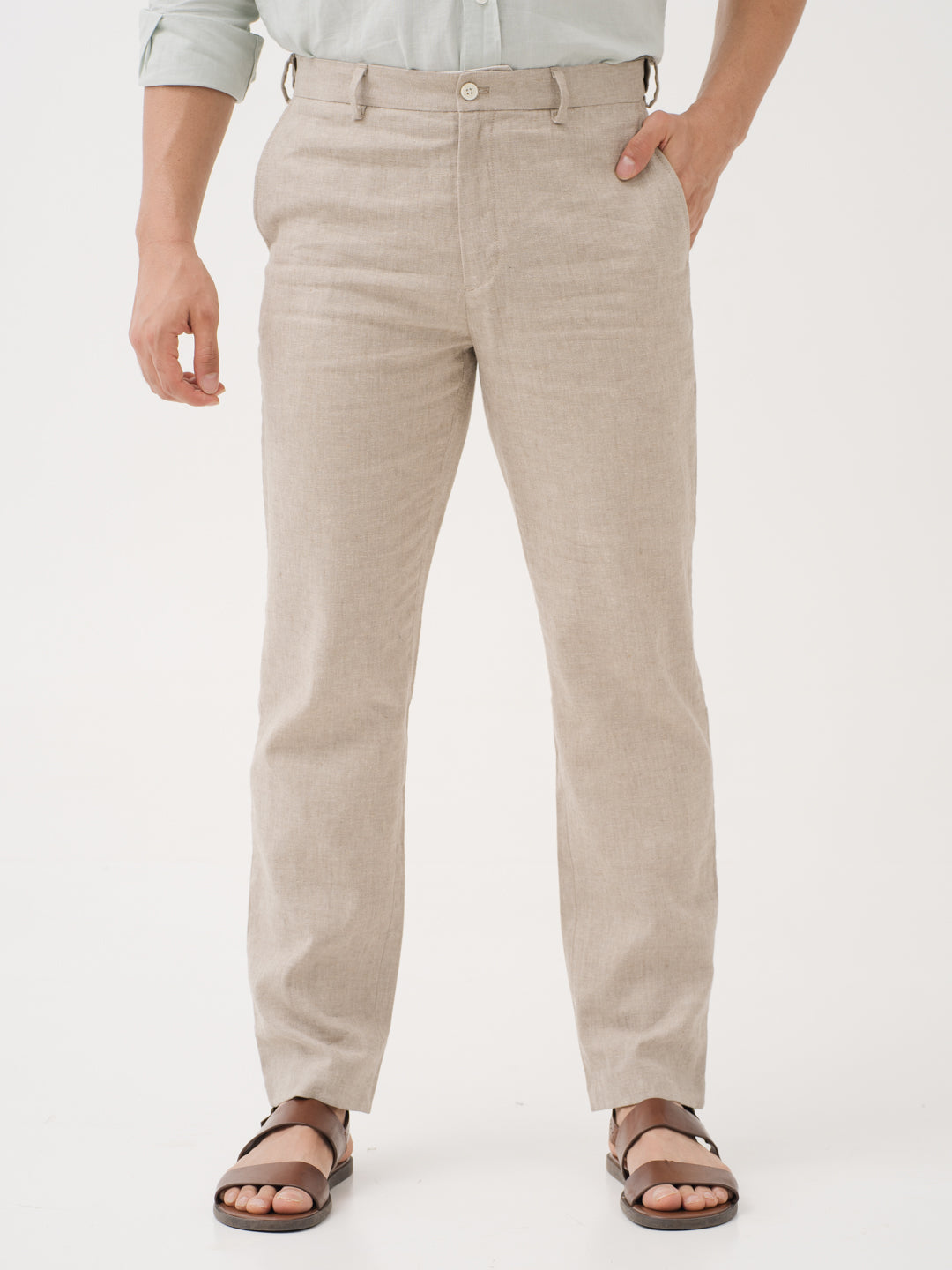 Leaflight Beige Linen Sorona Pants