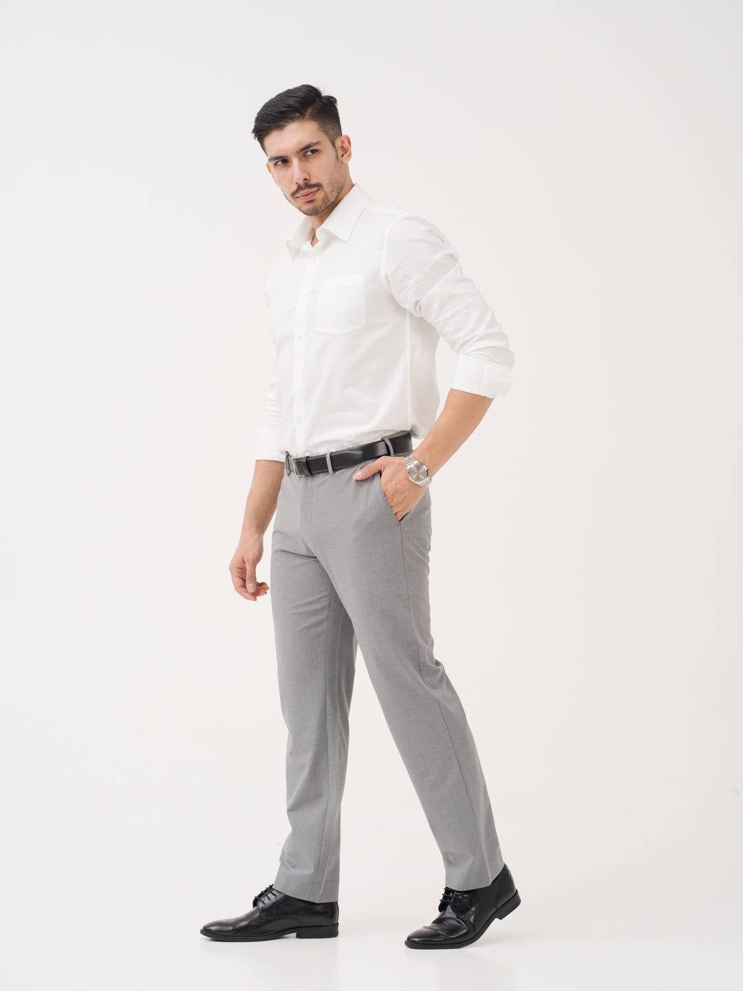 Effortless Grey Relaxed Fit Stretch Formal Pants