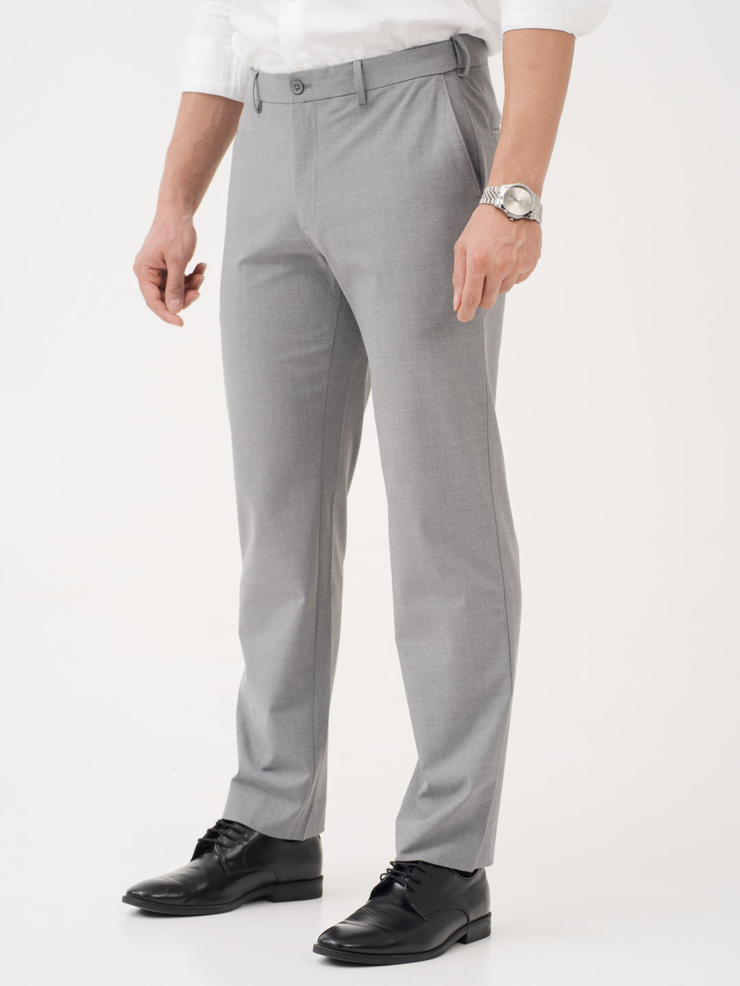 Effortless Grey Relaxed Fit Stretch Formal Pants