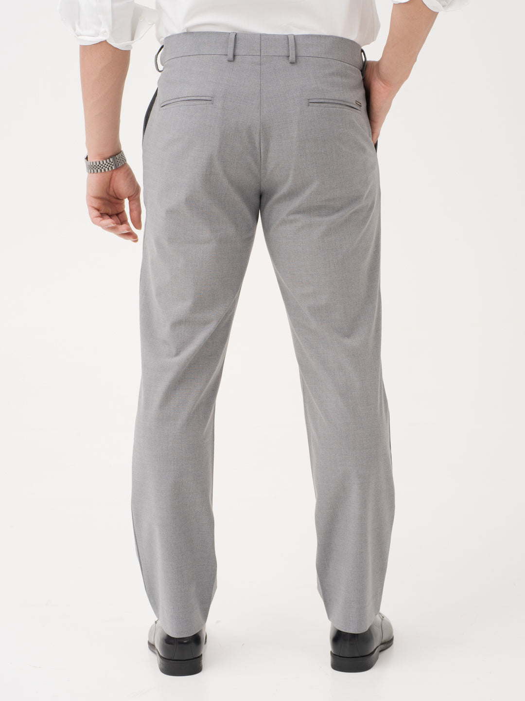 Effortless Grey Relaxed Fit Stretch Formal Pants