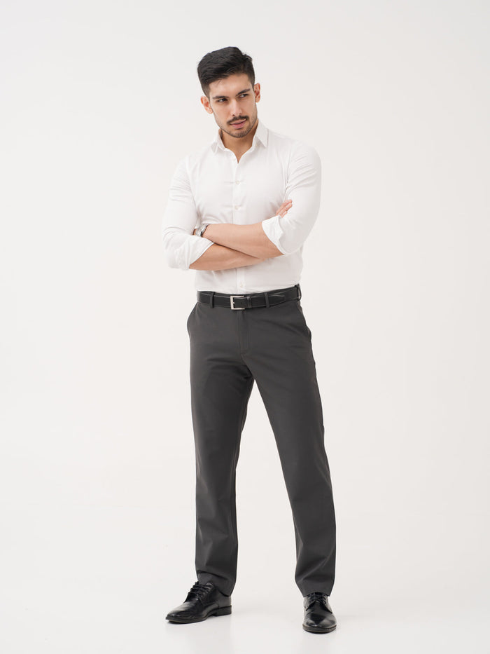 Timeless Grey Relaxed Fit Stretch Formal Pants