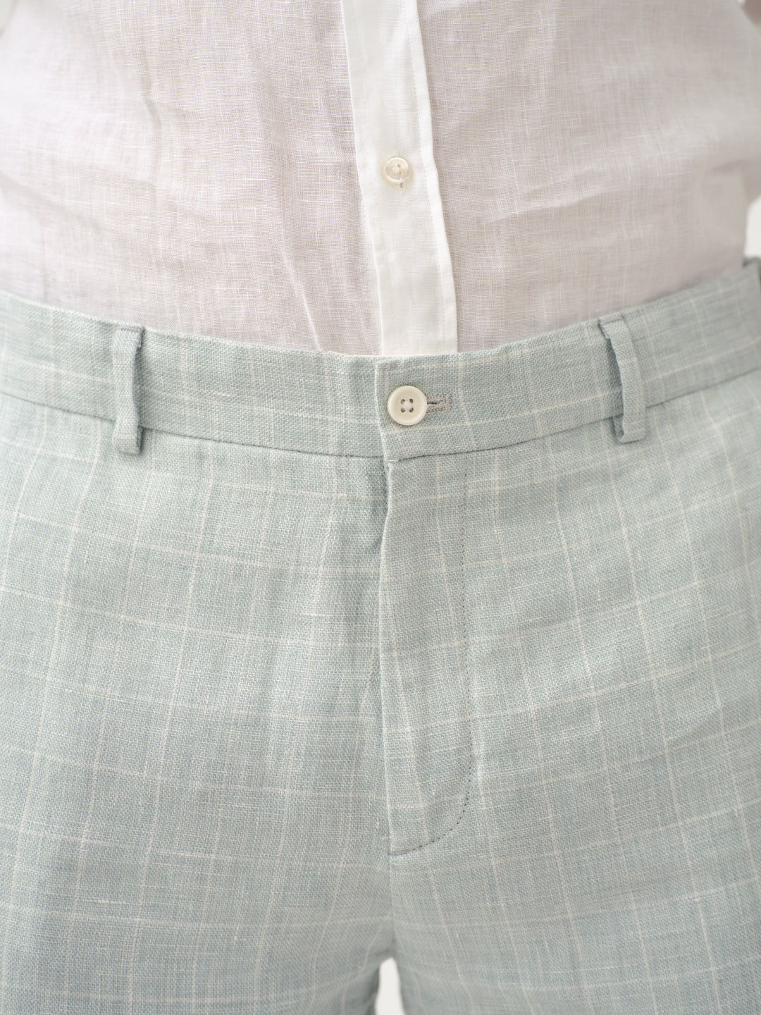 Pista Green Checks 100% Linen Pants