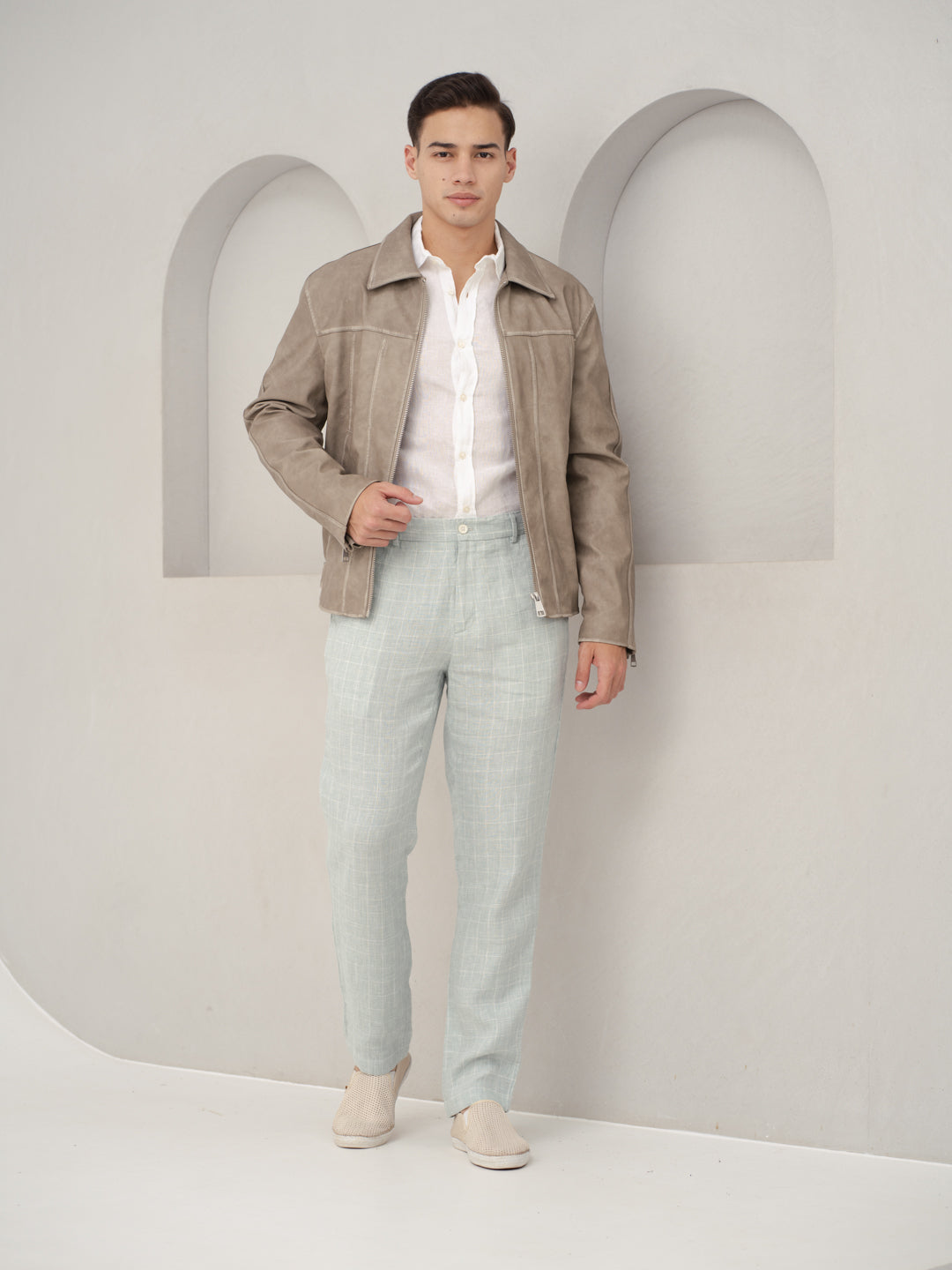 Pista Green Checks 100% Linen Pants