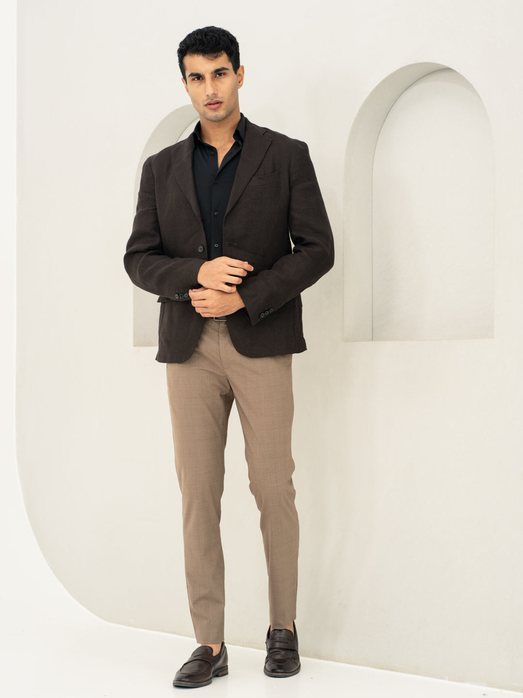 Chestnut Brown Checks Formal Pants