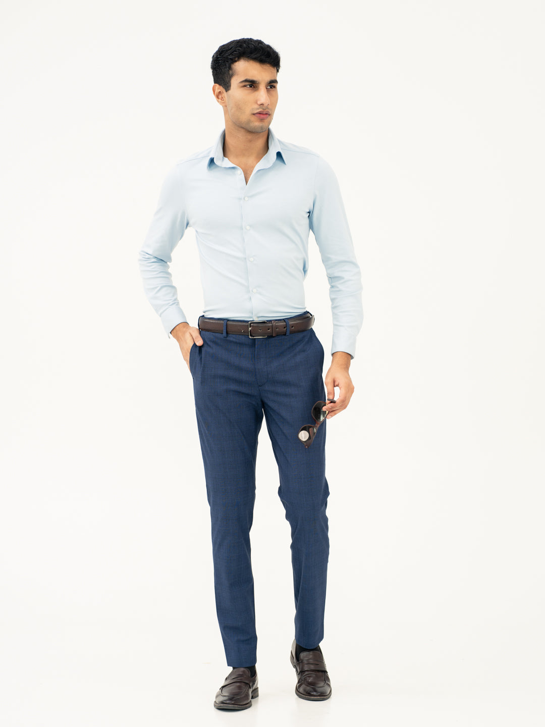 Azure Blue Checks Formal Pants