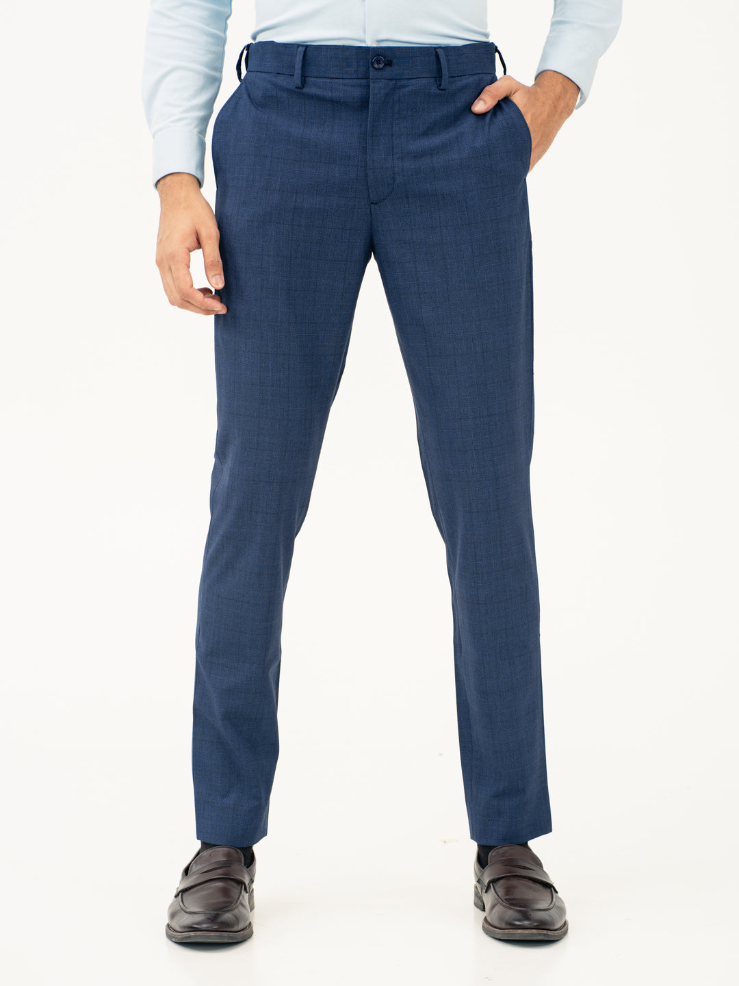Azure Blue Checks Formal Pants
