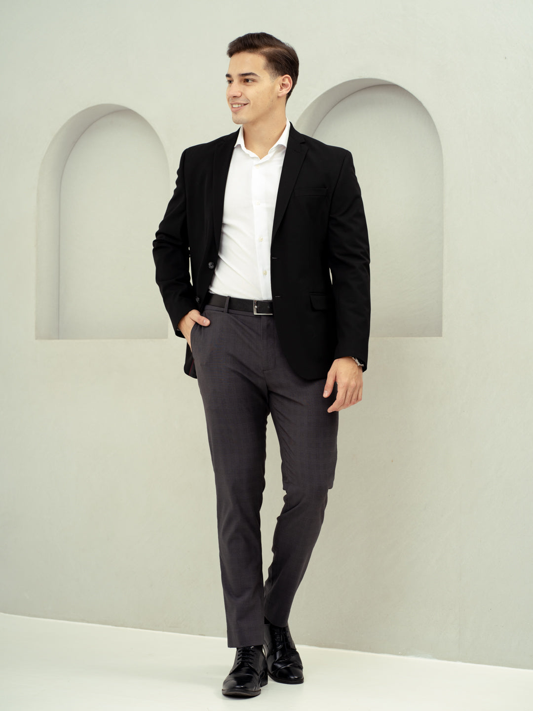 Molten Grey Checks Stretch Formal Pants